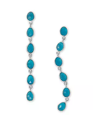 Blue Dyed Jadeite Multistone Drop Earrings Rhodium On Sterling Silver • $57.11