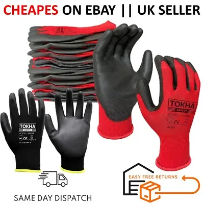 24 Pairs Nylon PU Coated Work Gloves Safety Builders Automotive Gardening Glove • £6.49