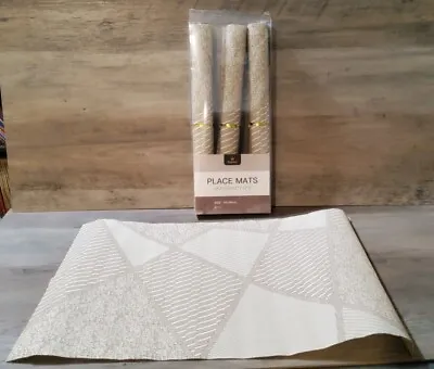 Wealucky 4pc Set Geometric Beige Woven Vinyl Heat Resistant Placemats 12x17.5 • $18