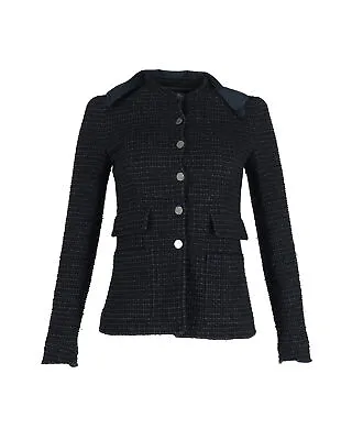 Chanel Boucle Tweed Fitted Jacket With Detachable Collar In Navy Blue Cotton • £1746