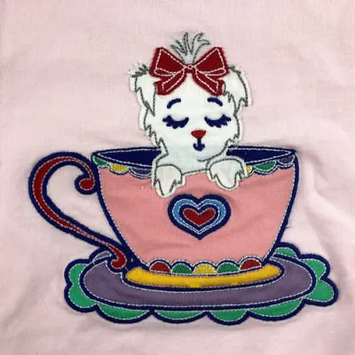 Hanna Andersson 4 100 Pink Maltese Dog Tea Cup Appliqued Shirt • $13.62