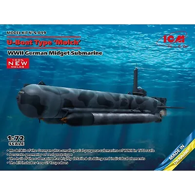 $22.99 • Buy ICM S019 Scale Model Kit 1:72 U-Boat Type ‘Molch’ WWII German Midget Submarine