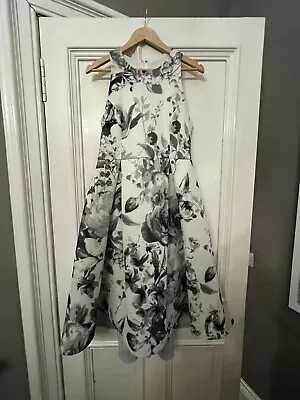 £15 • Buy ASOS Black & White Monochrome Floral Scuba High Low Midi Dress, Size 14