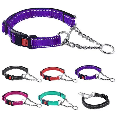 Nylon Reflective Half Chain Martingale Dog Choke Collar Training Guardian Gear • £8.09