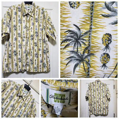 Duke Kahanamoku Shirt Men Large Orange Gray Hawaiian Floral Pineapple Aloha Luau • $39.88