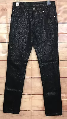 Vertigo Women 29 Snakeskin Black Jeans Lightweight Stretch High Rise Skinny Logo • $17.99