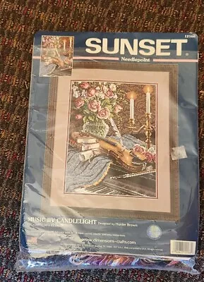 SUNSET Needlepoint Kit - MUSIC BY CANDLELIGHT  Violin 12  X 16  Pillow Cover • $40