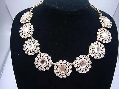 J. Crew Rhinestone Cluster Flower Link Necklace Gold Tone • $35