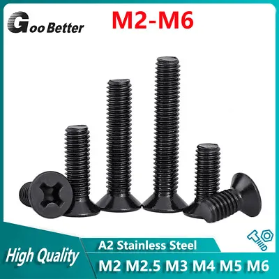 £1.19 • Buy Phillips Machine Screws M2 M3 M4 M5 M6 Black Countersunk Bolts CSK A2 Stainless