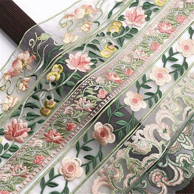 1 Yard Embroidery Ethnic Lace Ribbon Trim Jacquard Fabric Sewing Tape Flower DIY • £3.98