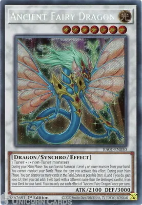 RA01-EN030 Ancient Fairy Dragon :: Secret Rare 1st Edition YuGiOh Card • £0.99