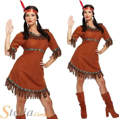 £12.49 • Buy Ladies Red Indian Pocahontas Native American Wild Western Fancy Dress Costume