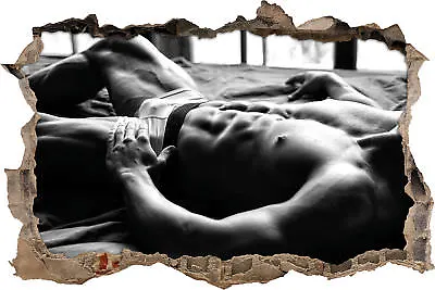 Muscular Man In Bed Art B&W - 3D Look Breakthrough Wall Tattoo Sticker - Stic • £17.31