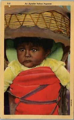 Vintage Linen Postcard Apache Indian Baby Papoose  Postcard • £4.38