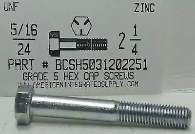 5/16-24x2-1/4 Hex Head Cap Screws Grade 5 Steel Zinc Plated (10) • $10.45