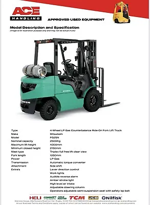 Mitsubishi FG25N Container Spec Forklift Buy-£8995 HP-£44.92 Hire-£67.50 AH1686 • £8995