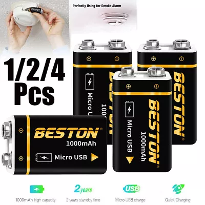 9V 1000mAh Battery USB Rechargeable Lithium  9volt Li-ion Batteries Charger LOT • £10.31