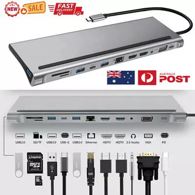 $47.99 • Buy 12 In 1 PC Laptop Docking Station Type-C HDMI 4K VGA PD USB 3.0 Hub For MacBook