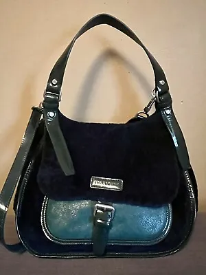 Longchamp Balzane RARE Teal Blue Shearling Patent LeatherLarge Hobo Crossbody • $199.99