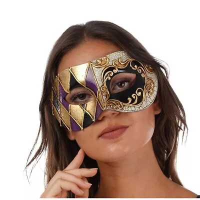 Purple Venetian Eye Mask Masquerade Horror Fancy Dress Costume Halloween Mask • £8.99