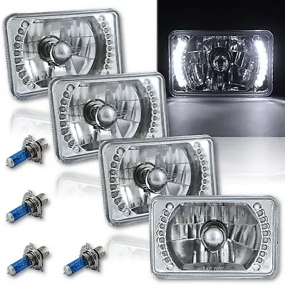 4X6  White LED Halo Drl Halogen Headlight Headlamp Light Bulbs Crystal Clear Set • $119.95