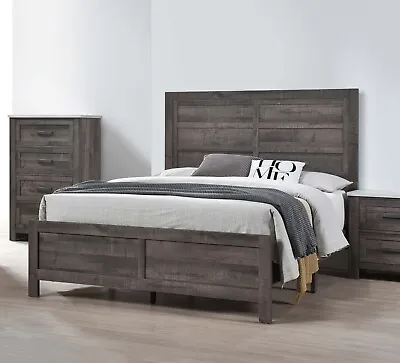 Rustic Gray Bedroom Furniture 1pc Queen Size Bed Wooden Panel Bed In A Box • $665