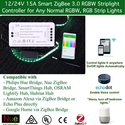 $40 • Buy ZigBee RGB RGBW LED Strip Light Controller For Echo Plus SmartThings Google Home