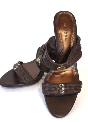 Womens Merona Pippin Brown Leather Double Strap Heels Shoes Size 6 NEW • $16.96