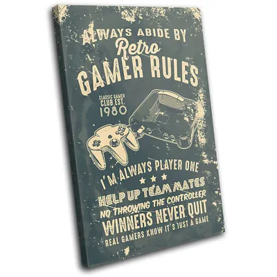 Retro Gaming Rules  Gamer N64 Vintage SINGLE CANVAS WALL ART Picture Print • £19.99