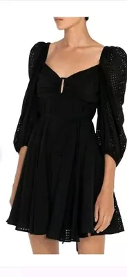 Cue Burnout Gathered Sleeve Spot Black Dress Size 6 Zimmerman Style  • $69