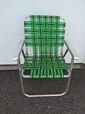 Vintage Outdoor Aluminum Folding Green Webbed Lawn Chair • $48.36