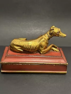 Vtg Borghese Red Trinket Box W/Gold Painted Greyhound Figurine On Lid • $125