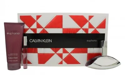Calvin Klein Euphoria Gift Set 100ml Edp + 10ml Rollerball Edp + 200ml B/l. New • £67.12