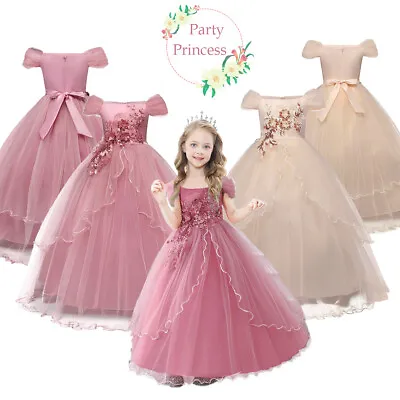 £18.32 • Buy Flower Girls Princess Party Maxi Dress Kids Wedding Lace Prom Ball Gown Dresses
