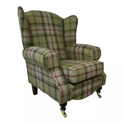 Wing Back Queen Anne Cottage Chair  Balmoral HunterTartan Dark Wood Legs   • £479