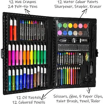£8.99 • Buy New 86 Pc CHILDREN'S Art Set Crayons Paints Pens Pencils For Kids In Colour Case