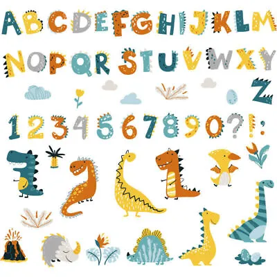 Cartoon Dinosaur Alphabet Number Wall Stickers Kids Room Nursery Decals 30x90cm • £7.19