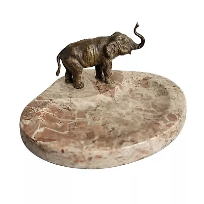 Bronze / Brass Elephant On Marble Stone Desk Or Dresser Dish Collectible LC652 • $391.39