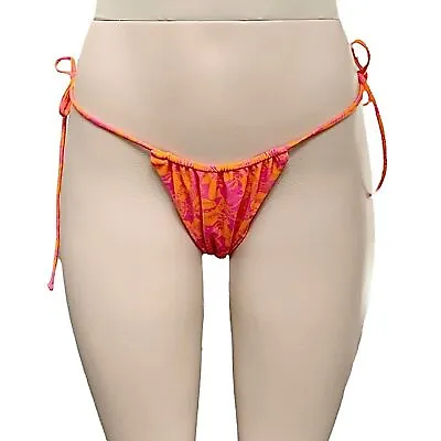 Ed Hardy Geisha Bright Pink Orange RARE Print String Side Tie Bikini Medium • $64