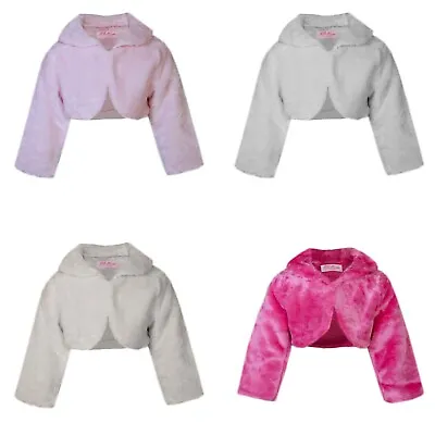 Girls Faux Fur Hook Eye Fastening Bridesmaids Jacket Tippet Bolero Shrug 6m-12Y • £15.95