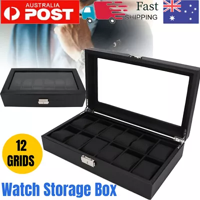 12 Grids Wooden Watch Case Storage Box Glass Jewelry Wood Display Gift Organizer • $34.99