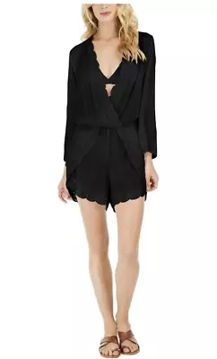 La Blanca Crochet Trim Black Romper Swimsuit Cover Up Size XS • $25