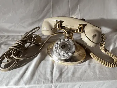 Western Electric 202 / D1 Cream & Gold Rotary Desk Phone F1 Handset Cloth Cord • $124.99
