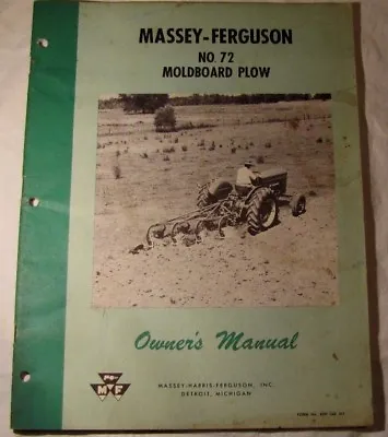  Original 1958 Massey Ferguson No. 72 Moldboard Plow Owners Manual Book • $9.99