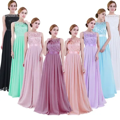 Women's Lace Chiffon Dresses Wedding Bridesmaid Evening Maxi Gowns Formal Dress • £32.93