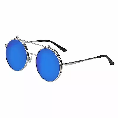 Retro Steampunk Flip-Up Sunglasses Round Metal Goggles Eyewear UV Protection • $10.99