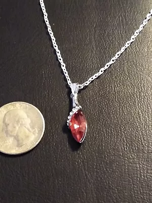 Red Color Teardrop Stone On A 24 Inch Silver Color Necklace For Women • $10