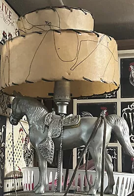 Vintage 1950's Two Tier Fiberglass Lamp Shade 18  Mid Century Horse Lamp • $170