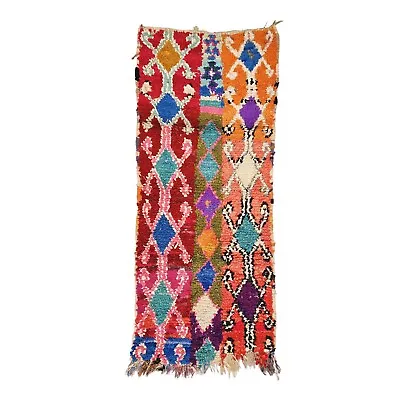 Moroccan Handmade Vintage Boucherouite Rug 2'8x5'7 Berber Red & Orange Coton Rug • $232.20