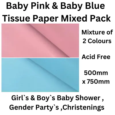 Baby Pink & Baby Blue Wrapping Coloured Tissue Paper  Gender Party -Baby Shower  • £2.10